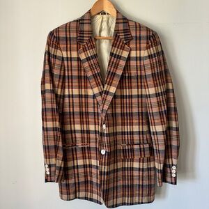 Men's Plaid Sport Coat in Beige, Brown & Navy